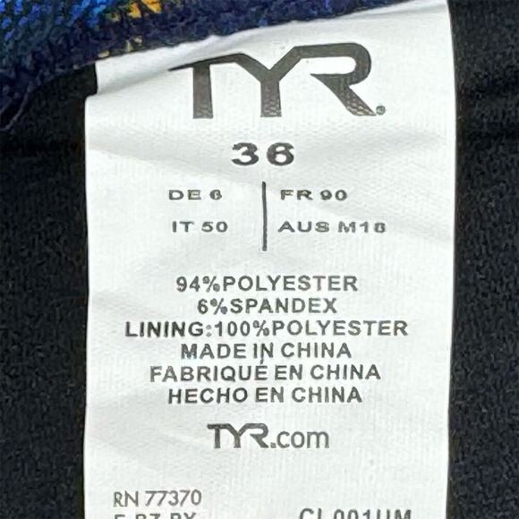 TYR Lambent Men's Swim Briefs Size 36 Navy/Gold Wave Pattern UPF 50+ Protection - Picture 5 of 5